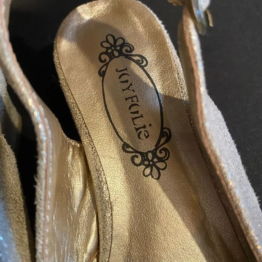 Joyfolie Toddler’s Gold Sparkle Sling Back High Heel Dress Shoes Size 9